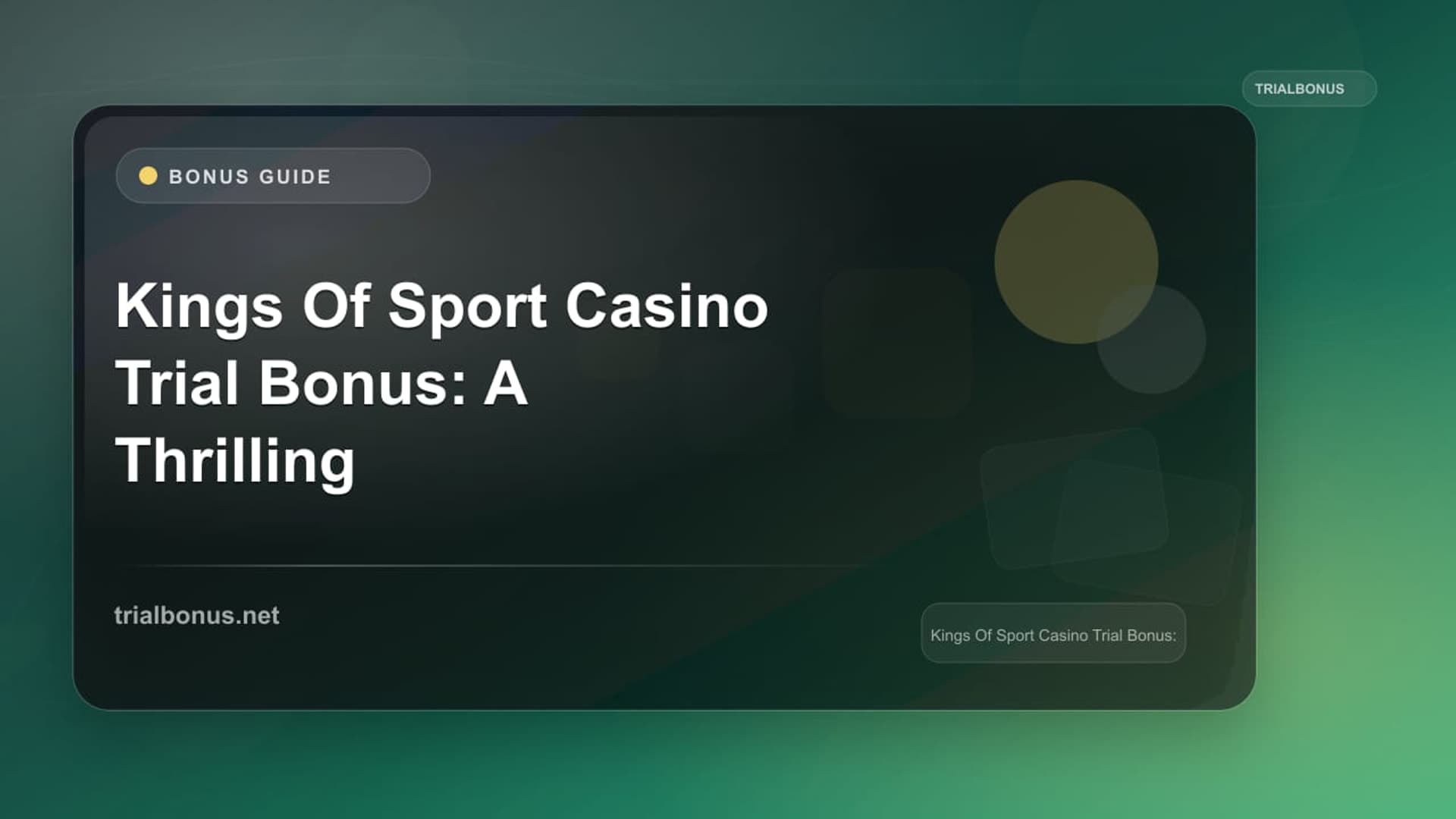 Kings Of Sport Casino Trial Bonus: A Thrilling Opportunity