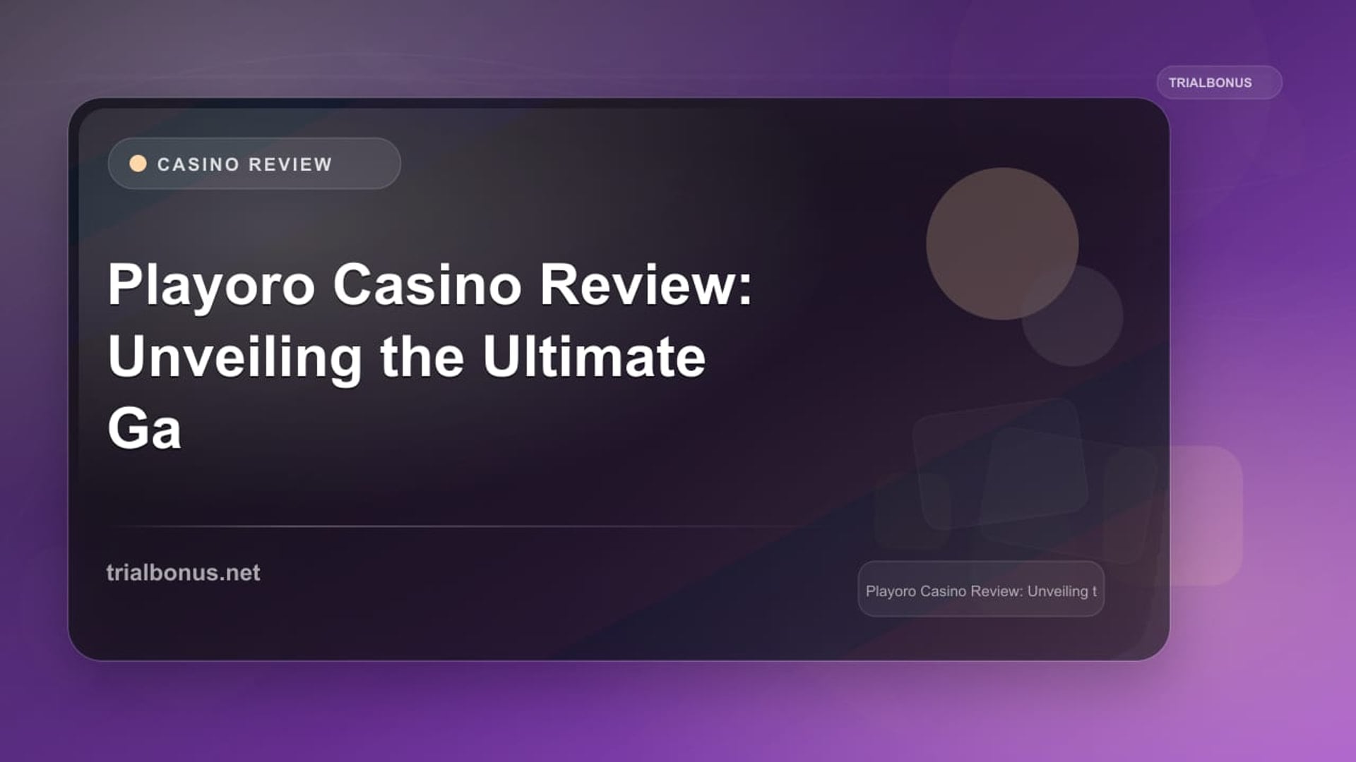 Playoro Casino Review: Unveiling the Ultimate Gambling Experience review